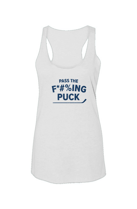 Pass the F*#%ing Puck Racerback Barn Tank White | Barn Garb Hockey Threads