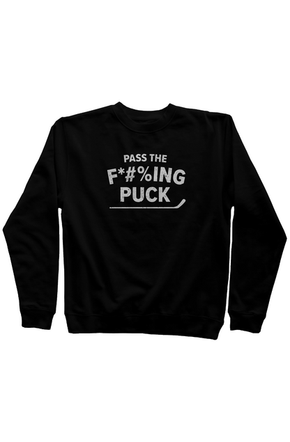 Pass the F*#%ing Puck Rinkside Crewneck Sweatshirt Black | Barn Garb Hockey Threads