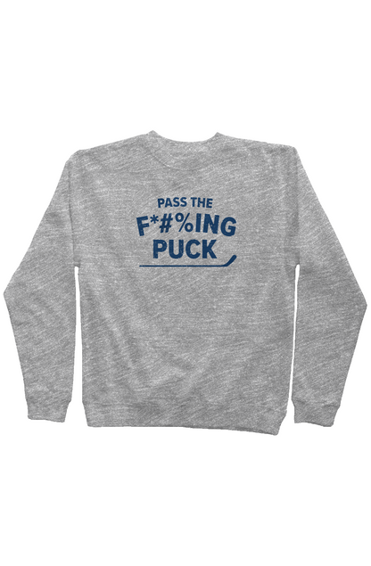 Pass the F*#%ing Puck Rinkside Crewneck Sweatshirt Grey | Barn Garb Hockey Threads