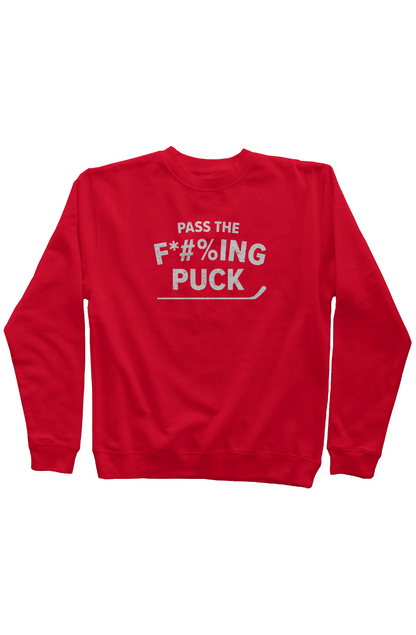 Pass the F*#%ing Puck Rinkside Crewneck Sweatshirt Red | Barn Garb Hockey Threads