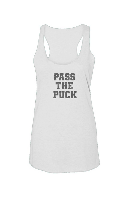 Pass the Puck Racerback Barn Tank White | Barn Garb Hockey Threads