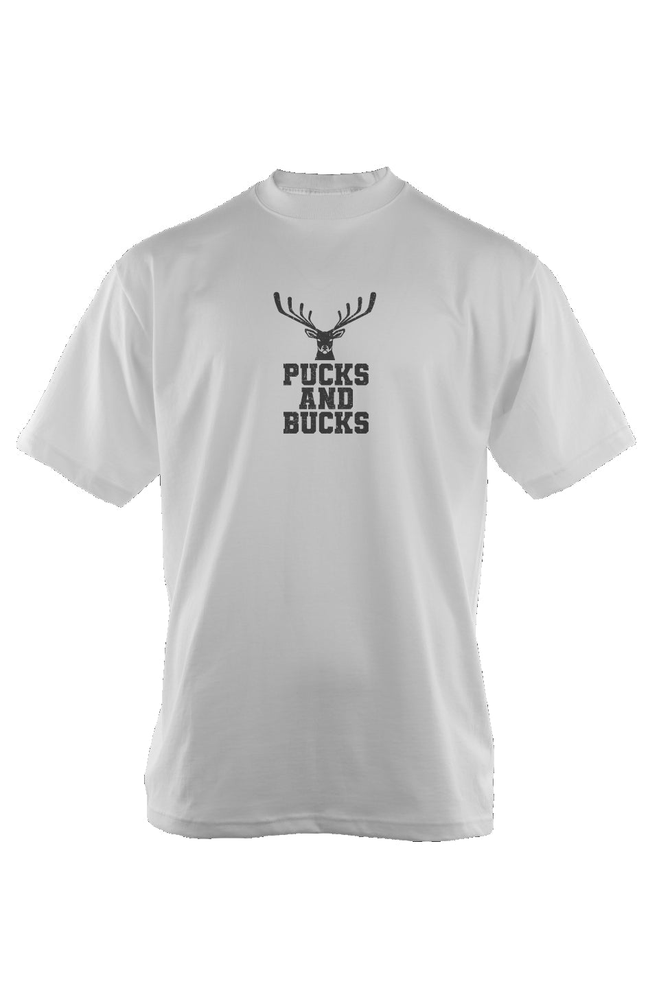 Pucks And Bucks Stacked 90s Throwback Tee White | Barn Garb Hockey Threads