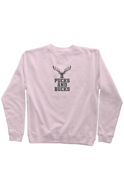 Pucks And Bucks Stacked Rinkside Crewneck Sweatshirt Pink | Barn Garb Hockey Threads