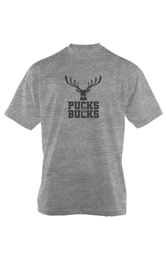 Pucks N Bucks 90s Throwback Tee Grey | Barn Garb Hockey Threads