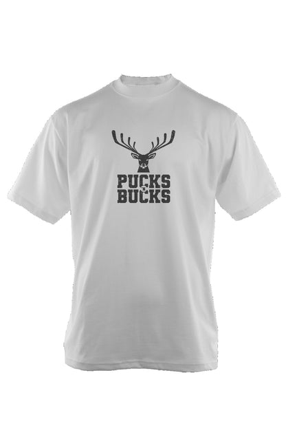 Pucks N Bucks 90s Throwback Tee White | Barn Garb Hockey Threads
