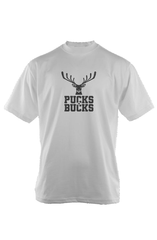 Pucks N Bucks 90s Throwback Tee White | Barn Garb Hockey Threads