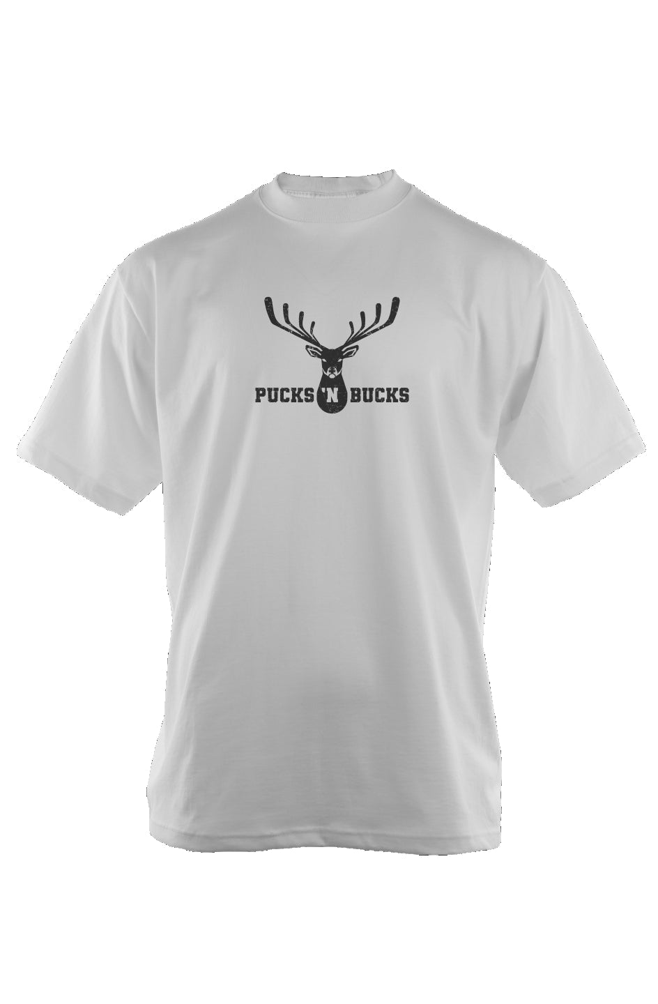 Pucks N Bucks Crest 90s Throwback Tee White | Barn Garb Hockey Threads