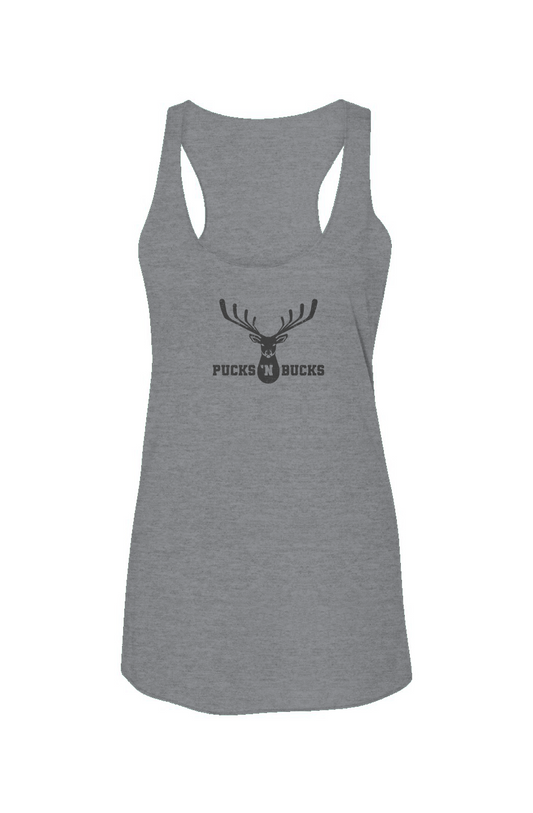 Pucks N Bucks Crest Racerback Barn Tank Grey | Barn Garb Hockey Threads