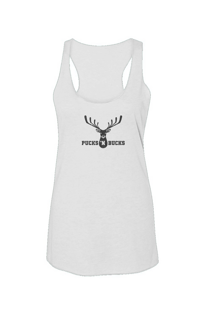 Pucks N Bucks Crest Racerback Barn Tank White | Barn Garb Hockey Threads