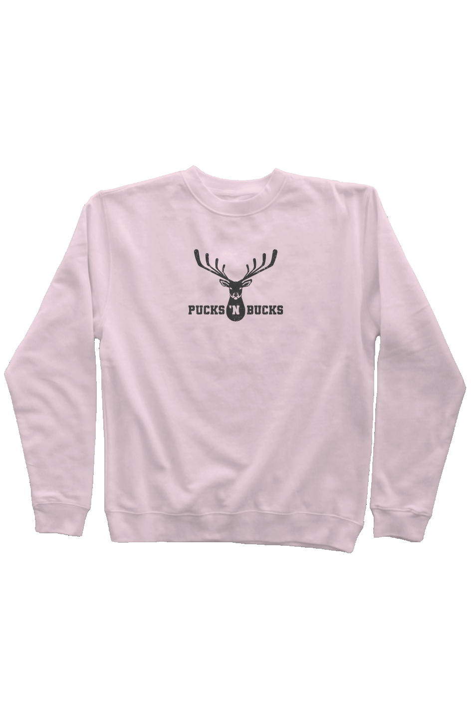 Pucks N Bucks Crest Rinkside Crewneck Sweatshirt Pink | Barn Garb Hockey Threads