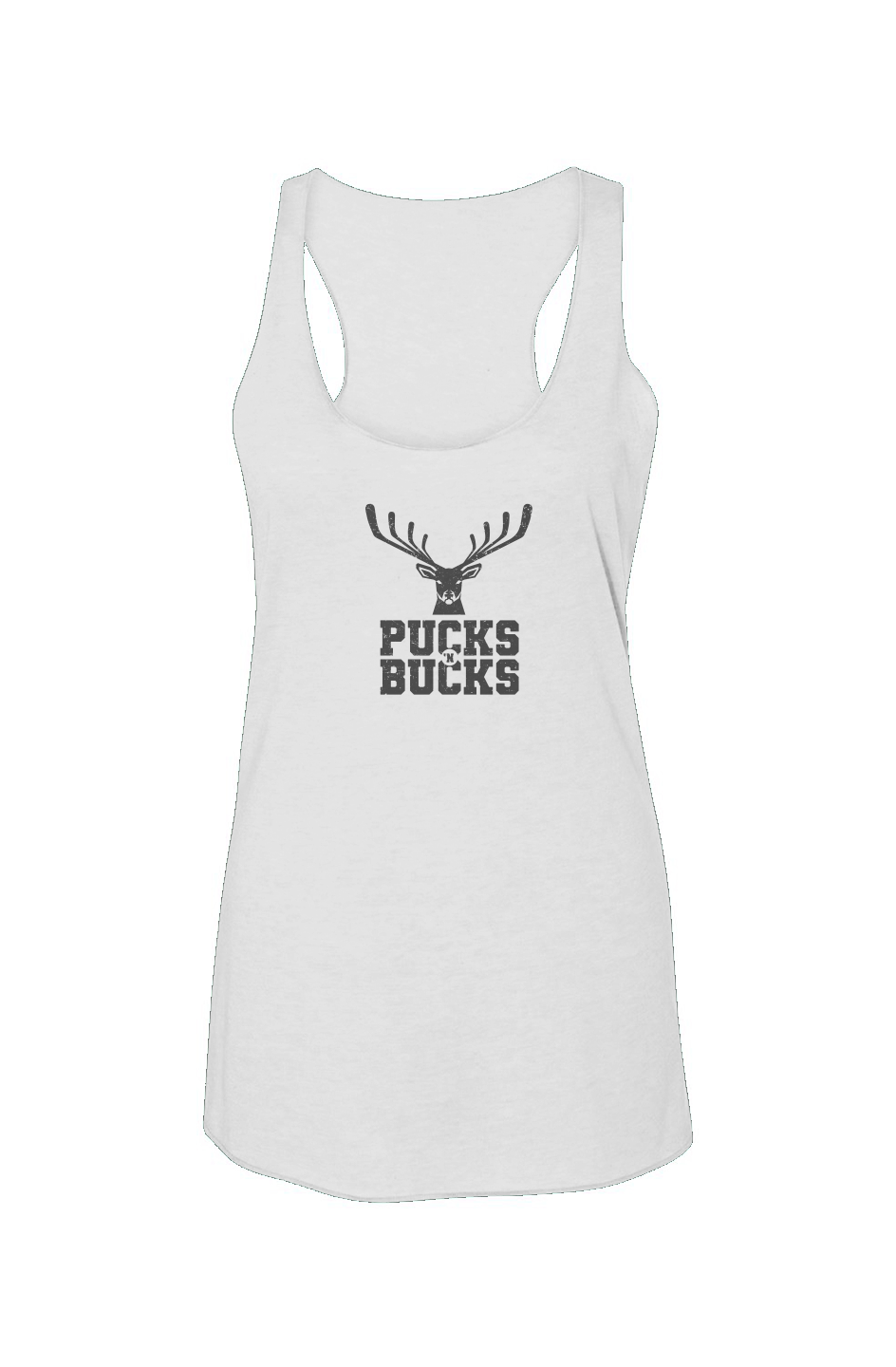 Pucks N Bucks Racerback Barn Tank White | Barn Garb Hockey Threads