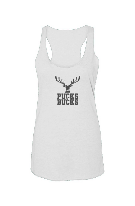 Pucks N Bucks Racerback Barn Tank White | Barn Garb Hockey Threads