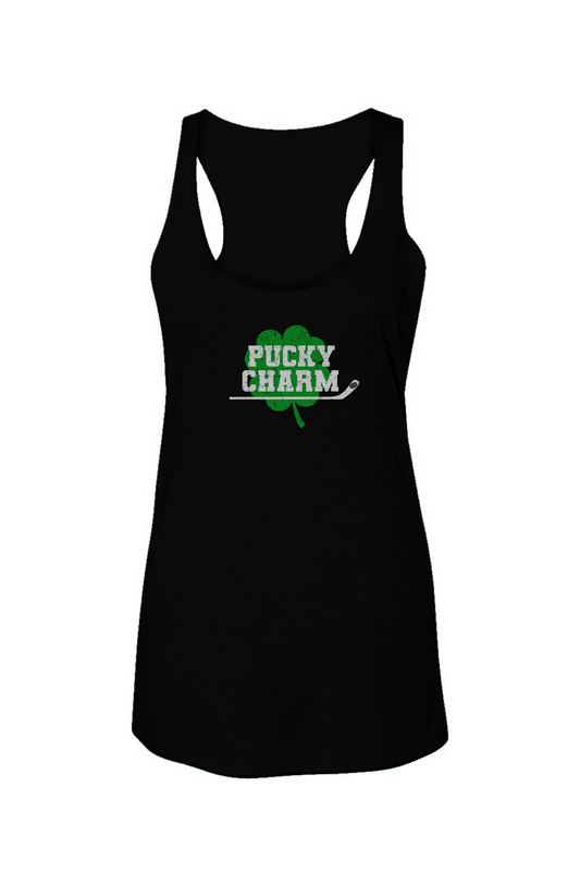 Pucky Charm Racerback Barn Tank Black | Barn Garb Hockey Threads