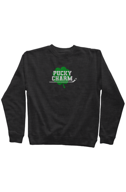 Pucky Charm Rinkside Crewneck Sweatshirt Charcoal | Barn Garb Hockey Threads
