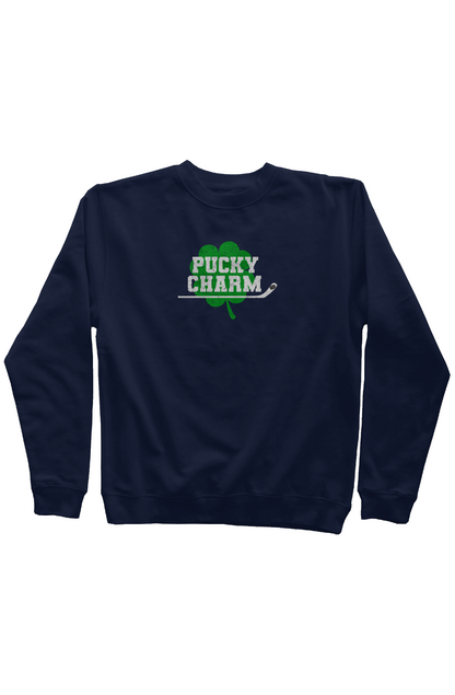 Pucky Charm Rinkside Crewneck Sweatshirt Navy Blue | Barn Garb Hockey Threads