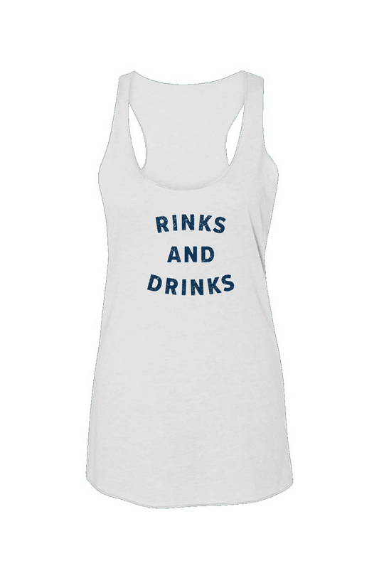 Rinks and Drinks Racerback Barn Tank White | Barn Garb Hockey Threads