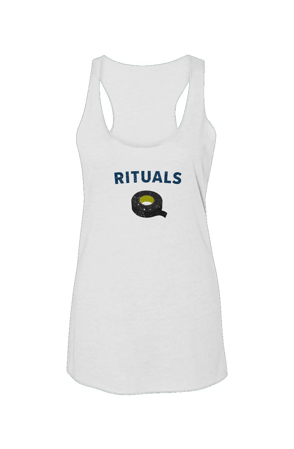 Rituals Black Tape Racerback Barn Tank White | Barn Garb Hockey Threads