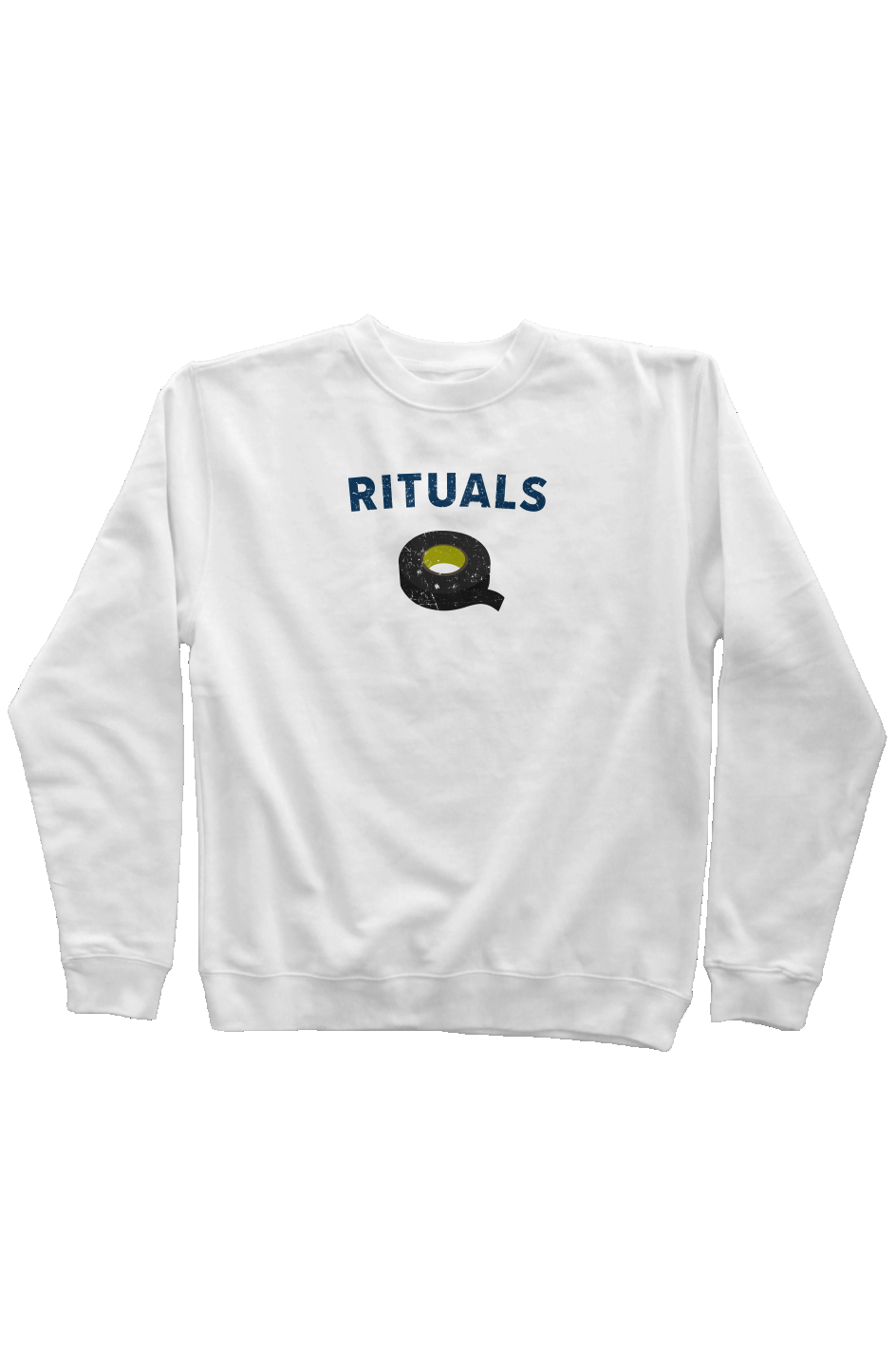 Rituals Black Tape Rinkside Crewneck Sweatshirt White | Barn Garb Hockey Threads