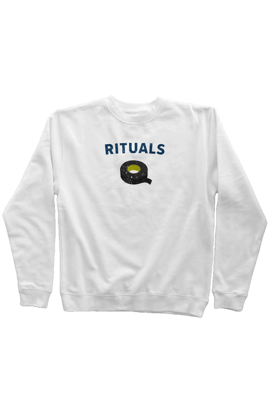 Rituals Black Tape Rinkside Crewneck Sweatshirt White | Barn Garb Hockey Threads