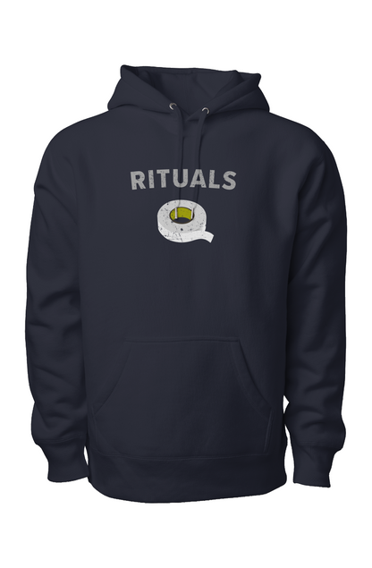 Rituals White Tape Legend Heavyweight Hoodie Navy Blue | Barn Garb Hockey Threads