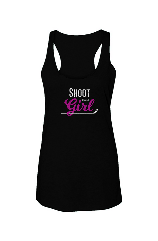Shoot Like A Girl Racerback Barn Tank Black | Barn Garb Hockey Threads