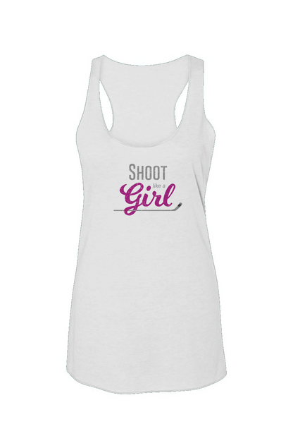 Shoot Like A Girl Racerback Barn Tank White | Barn Garb Hockey Threads