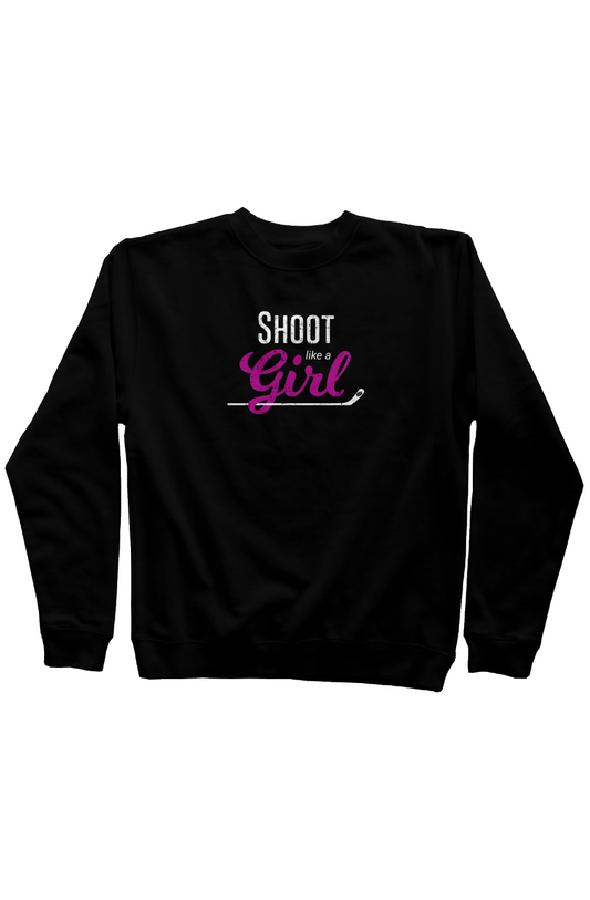 Shoot Like a Girl Rinkside Crewneck Sweatshirt Black | Barn Garb Hockey Threads