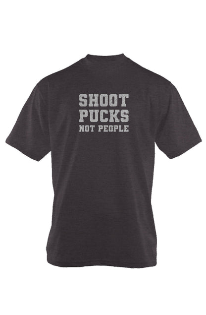 Shoot Pucks Not People 90s Throwback Tee Charcoal | Barn Garb Hockey Threads