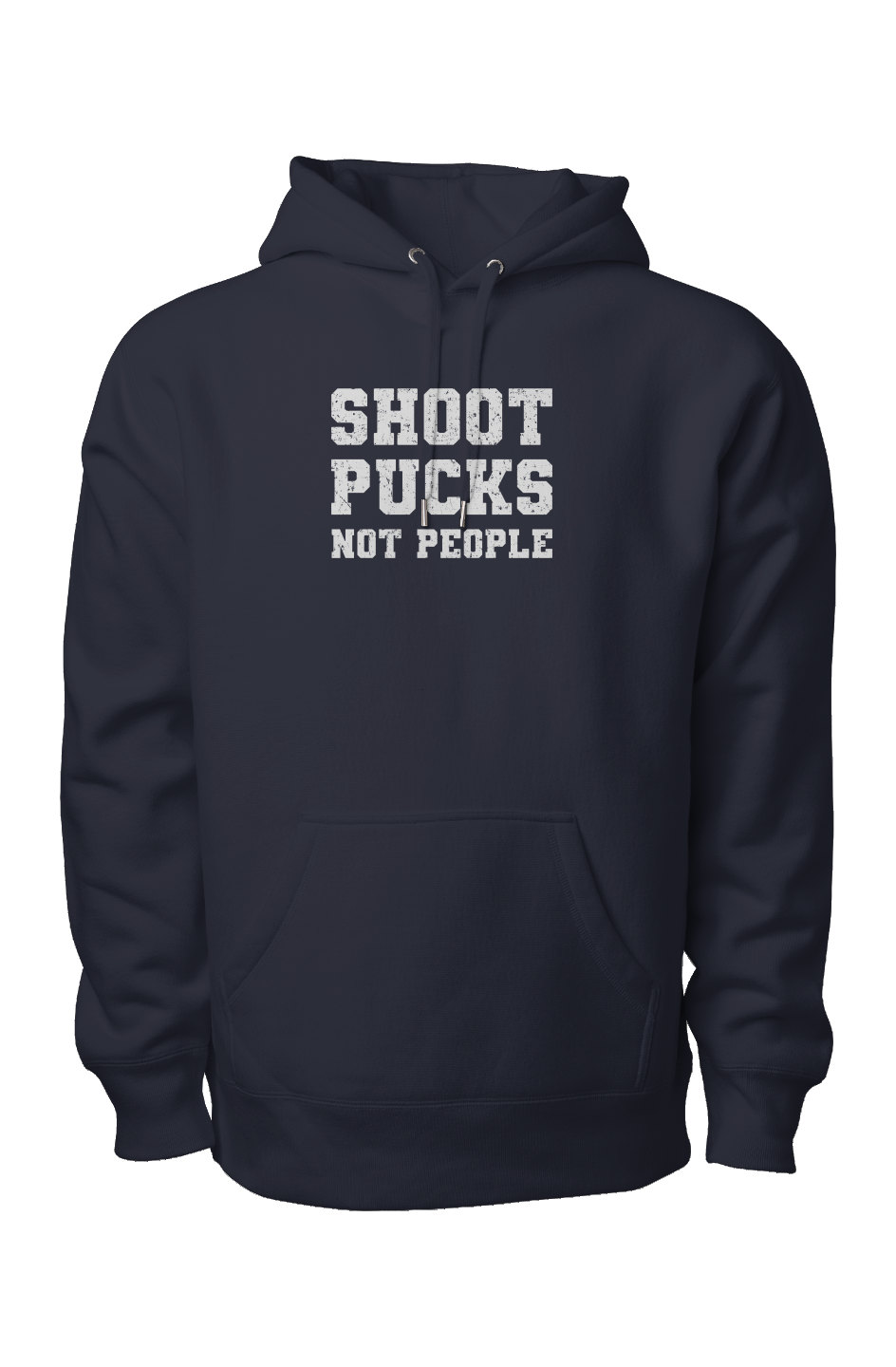 Shoot Pucks Not People Legend Heavyweight Hoodie Navy Blue | Barn Garb Hockey Threads