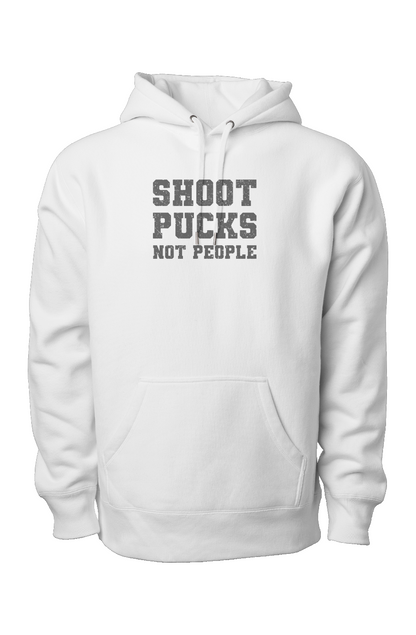 Shoot Pucks Not People Legend Heavyweight Hoodie White | Barn Garb Hockey Threads
