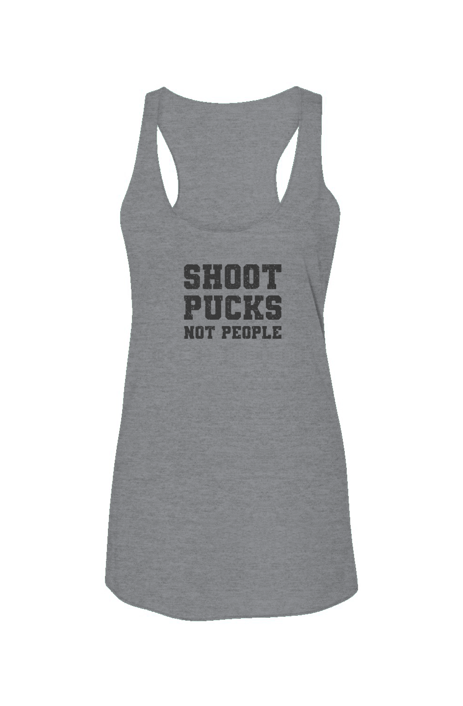 Shoot Pucks Not People Racerback Barn Tank Grey | Barn Garb Hockey Threads