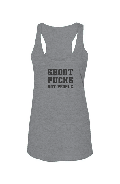Shoot Pucks Not People Racerback Barn Tank Grey | Barn Garb Hockey Threads
