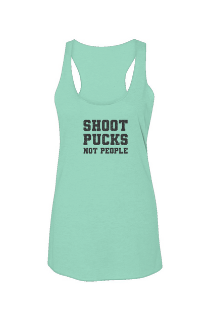 Shoot Pucks Not People Racerback Barn Tank Mint | Barn Garb Hockey Threads