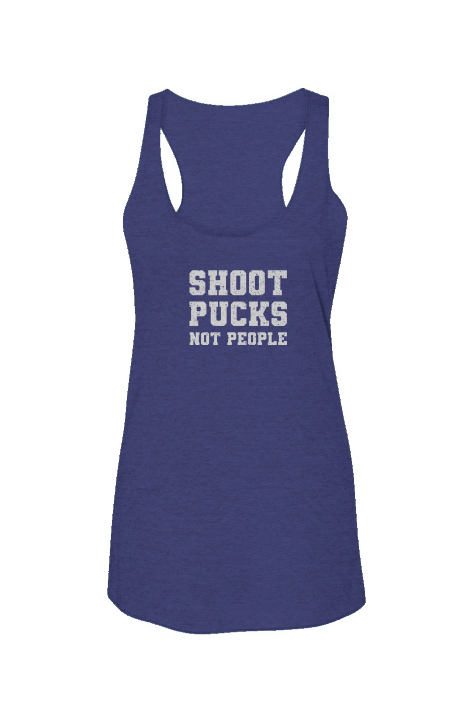 Shoot Pucks Not People Racerback Barn Tank Navy Blue | Barn Garb Hockey Threads