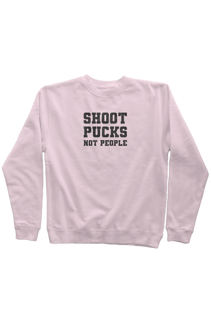 Shoot Pucks Not People Rinkside Crewneck Sweatshirt Pink | Barn Garb Hockey Threads