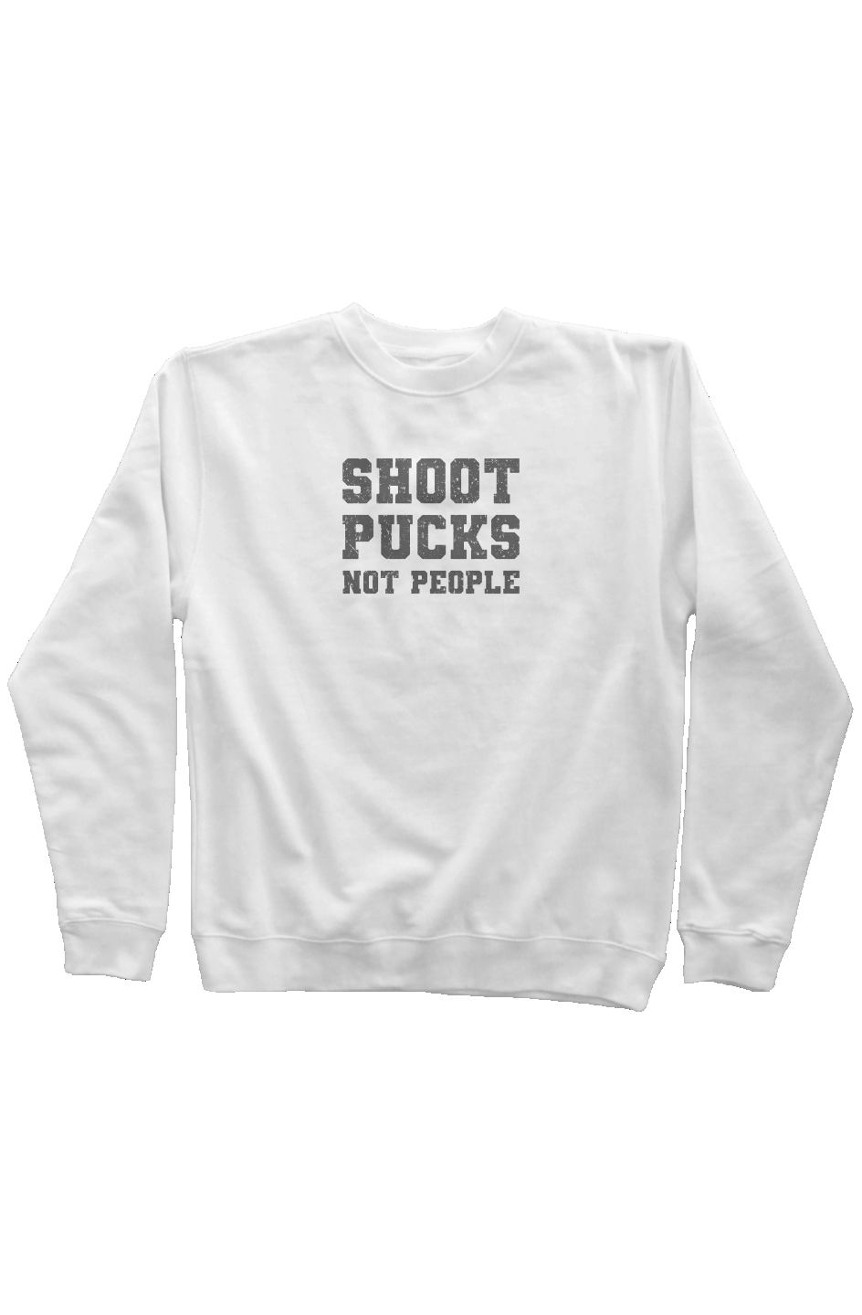 Shoot Pucks Not People Rinkside Crewneck Sweatshirt White | Barn Garb Hockey Threads