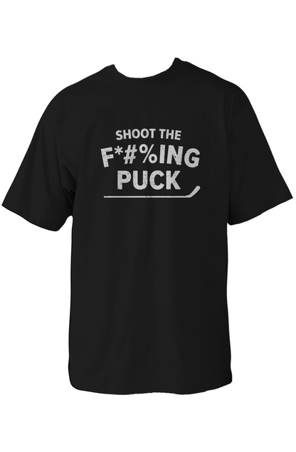 Shoot the F*#%ing Puck 90s Throwback Tee Black | Barn Garb Hockey Threads