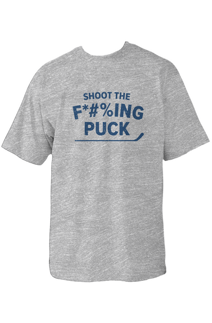 Shoot the F*#%ing Puck 90s Throwback Tee Grey | Barn Garb Hockey Threads