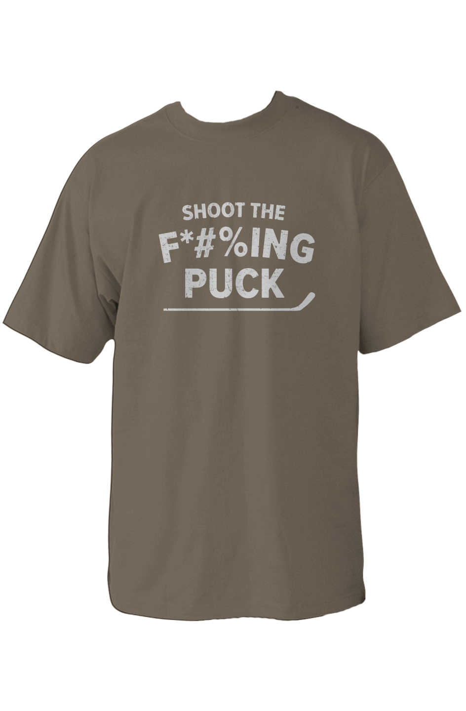 Shoot the F*#%ing Puck 90s Throwback Tee Military | Barn Garb Hockey Threads
