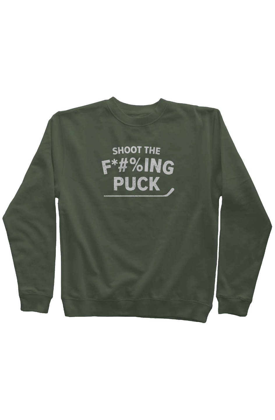 Shoot the F*#%ing Puck Rinkside Crewneck Sweatshirt Green | Barn Garb Hockey Threads