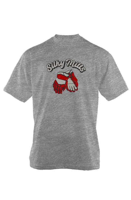 Silky Mitts 90s Throwback Tee Grey | Barn Garb Hockey Threads
