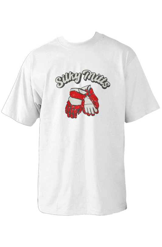 Silky Mitts 90s Throwback Tee White | Barn Garb Hockey Threads