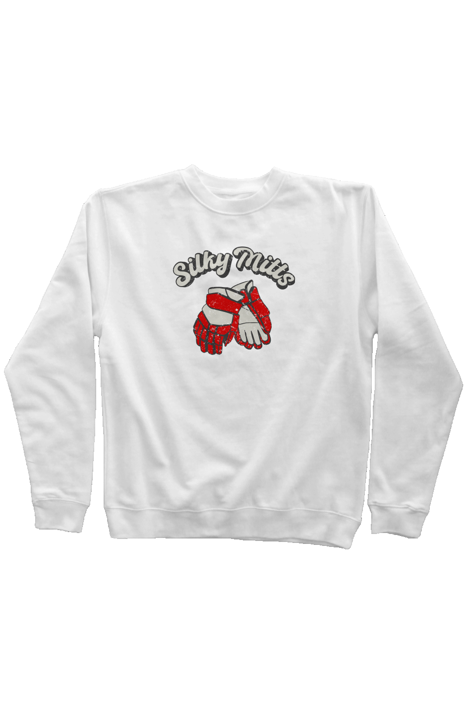 Silky Mitts Rinkside Crewneck Sweatshirt White | Barn Garb Hockey Threads