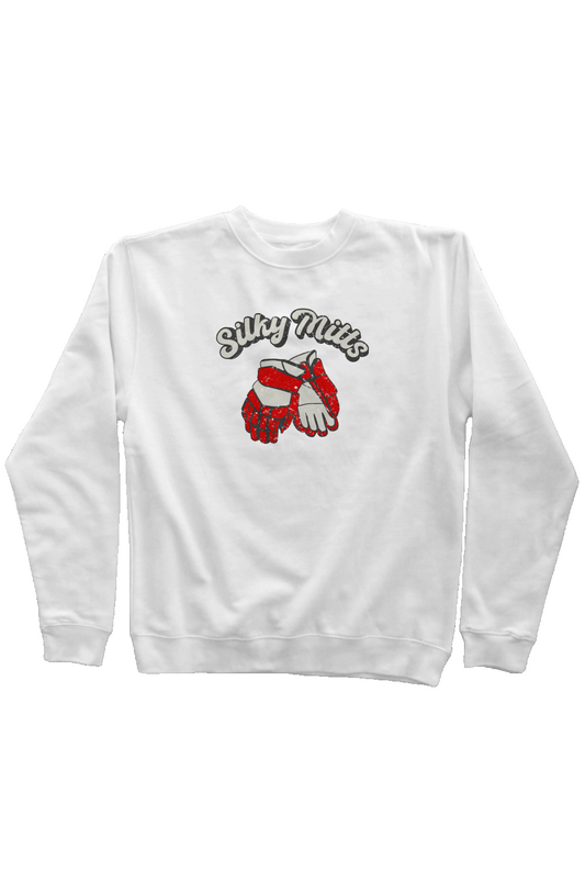 Silky Mitts Rinkside Crewneck Sweatshirt White | Barn Garb Hockey Threads