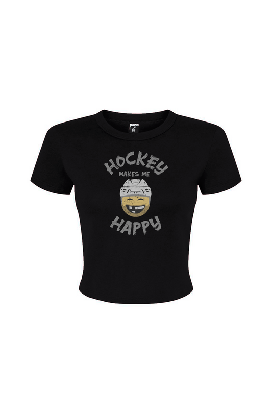 The Barn Babe Hockey Makes Me Happy Baby Tee Black | Barn Garb Hockey Threads