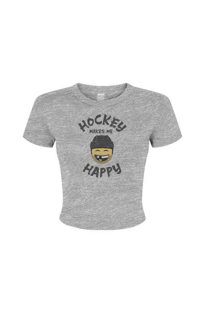 The Barn Babe Hockey Makes Me Happy Baby Tee Grey | Barn Garb Hockey Threads