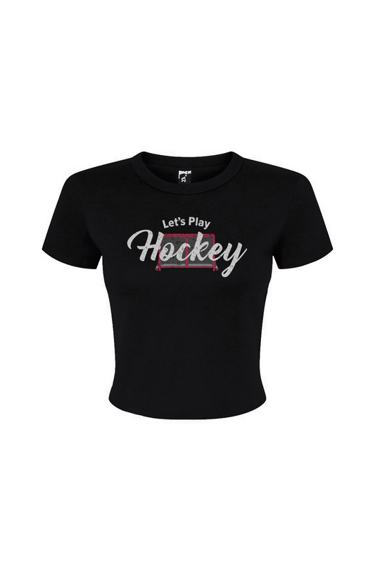 The Barn Babe Let's Play Hockey Micro Rib Baby Tee Black | Barn Garb Hockey Threads