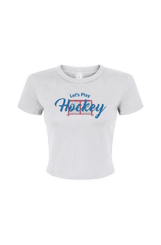 The Barn Babe Let's Play Hockey Micro Rib Baby Tee White | Barn Garb Hockey Threads