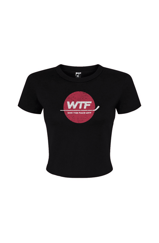 The Barn Babe Win the Faceoff Micro Rib Baby Tee Black | Barn Garb Hockey Threads