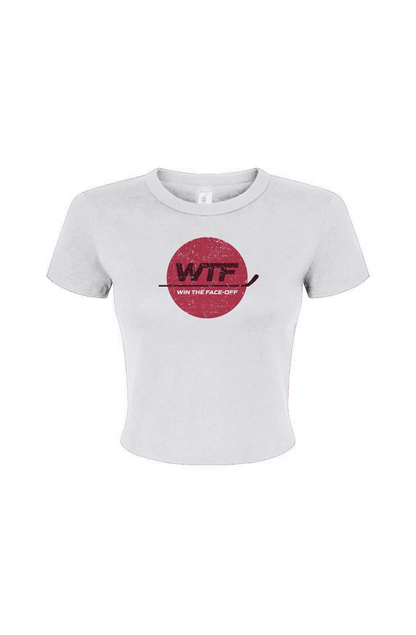 The Barn Babe Win the Faceoff Micro Rib Baby Tee White | Barn Garb Hockey Threads